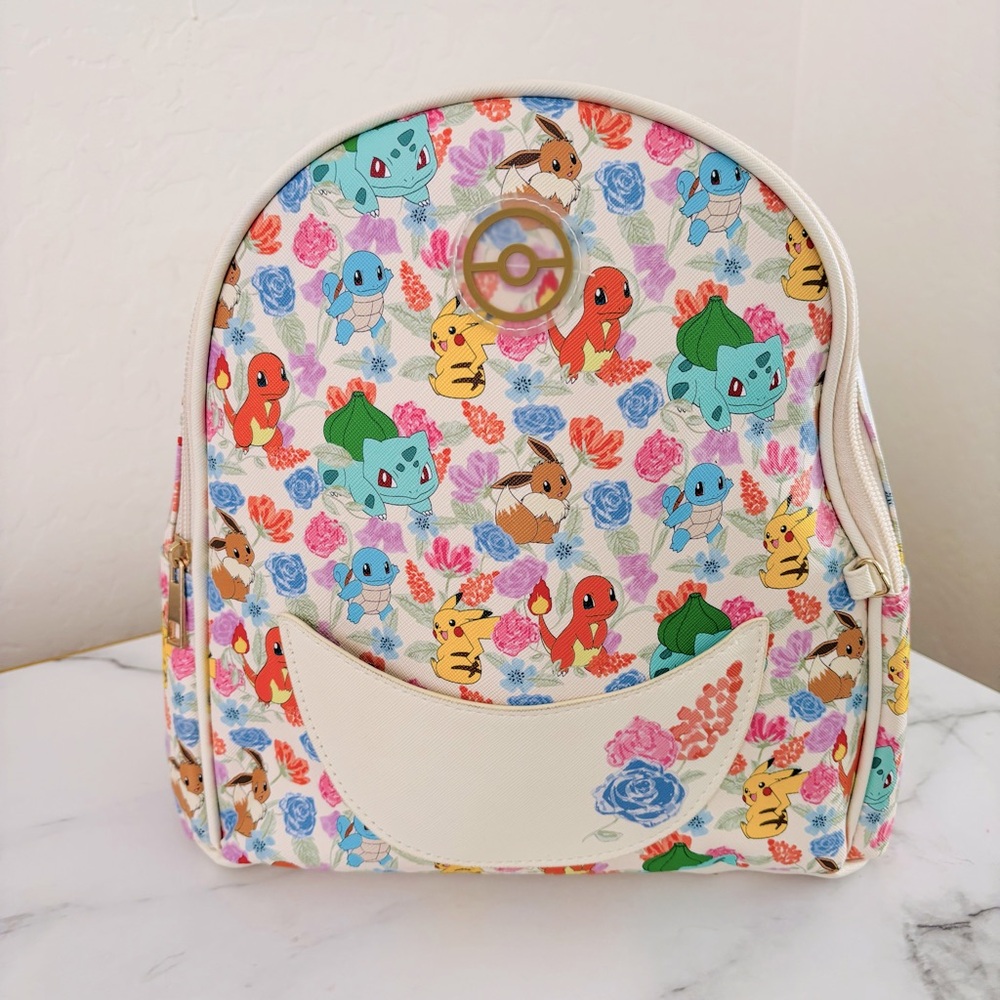 Pokemon Floral Pocket Backpack in White, Pink, Blue, Green, Yellow, Red - Picture 2 of 9